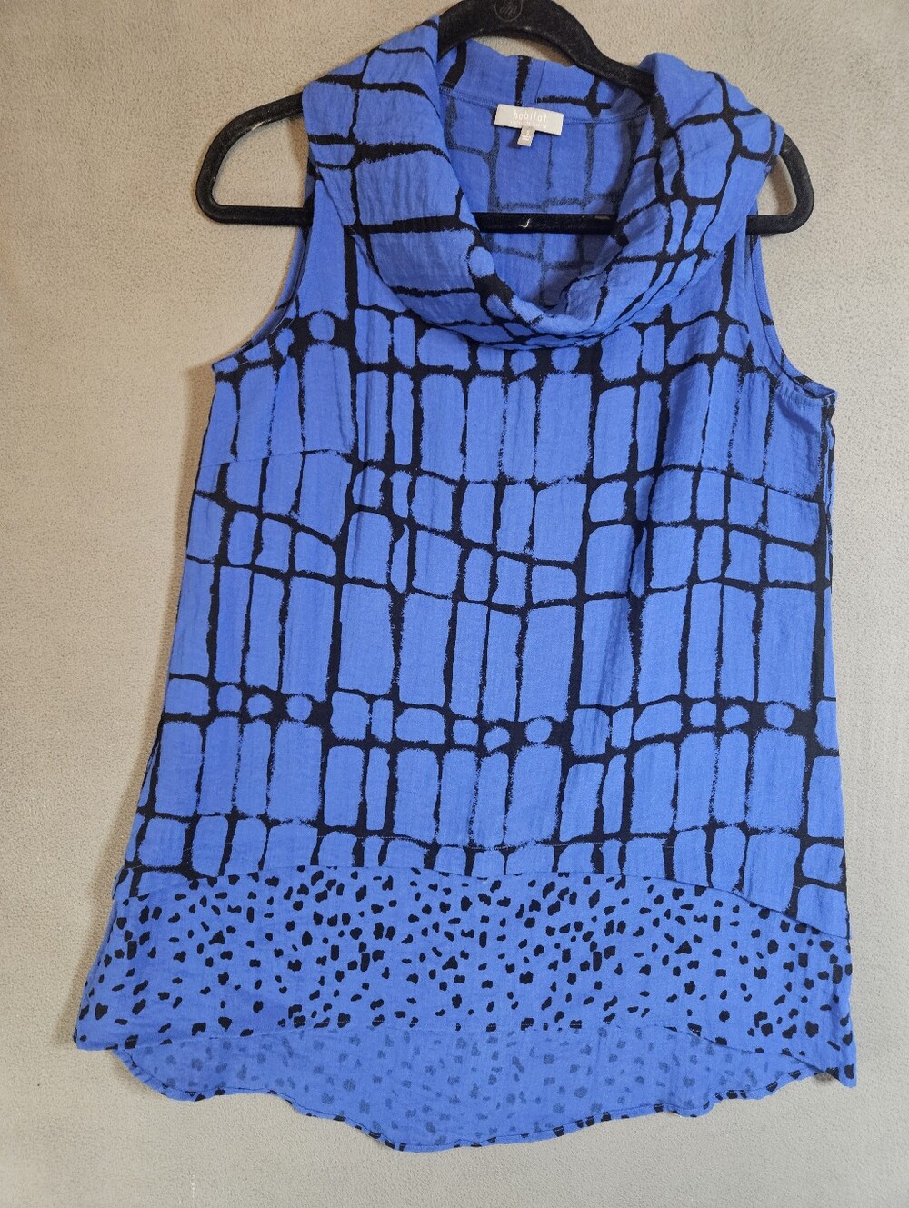 Habitat Sleeveless Top Small Blue Cowl Neck Geometric Sleeveless Lagenlook